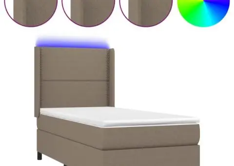 Pat cu arcuri, saltea și LED, gri taupe, 90x200 cm, textil - 2/5