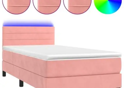 Pat continental cu saltea & LED, roz, 80x200 cm, catifea - 2/5