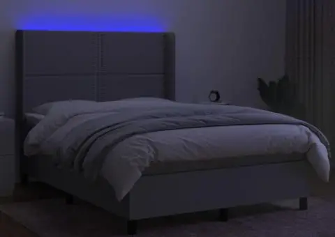 Pat cu arcuri, saltea și LED, gri deschis, 140x200 cm, textil - 3/5