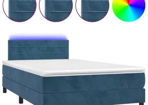 Pat cu arcuri, saltea și LED, albastru, 120x200 cm, catifea - 2/5