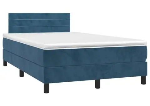 Pat cu arcuri, saltea și LED, albastru, 120x200 cm, catifea - 3/5