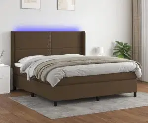 vidaXL Pat cu arcuri, saltea și LED, maro închis, 180x200 cm, textil