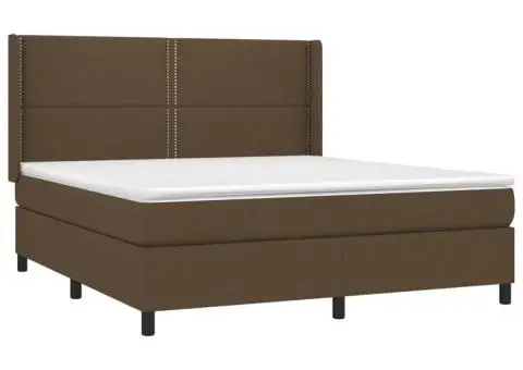 Pat cu arcuri, saltea și LED, maro închis, 180x200 cm, textil - 4/5