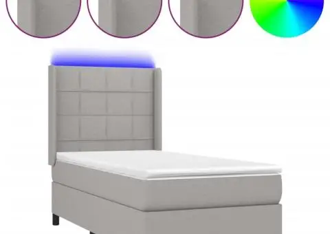 Pat cu arcuri, saltea și LED, gri deschis, 90x190 cm, textil - 2/5