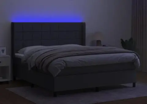 Pat cu arcuri, saltea și LED, gri închis, 160x200 cm, textil - 3/5