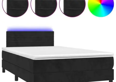 Pat cu arcuri, saltea și LED, negru, 120x200 cm, catifea - 2/5