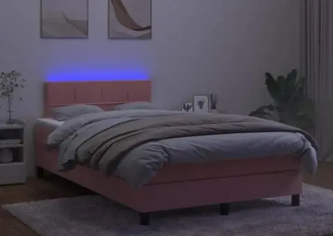 Pat continental cu saltea & LED, roz, 120x200 cm, catifea - 3/5