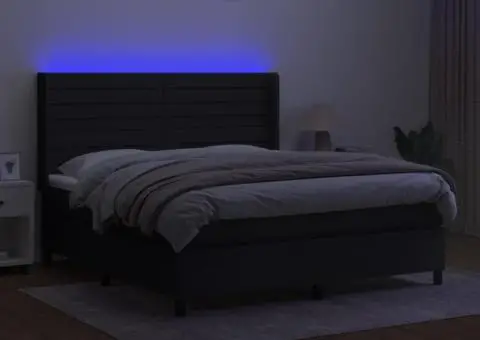 Pat cu arcuri, saltea și LED, negru, 180x200 cm, textil - 3/5