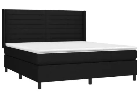 Pat cu arcuri, saltea și LED, negru, 180x200 cm, textil - 4/5