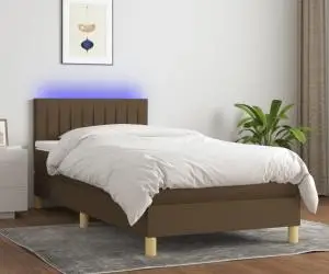 vidaXL Pat cu arcuri, saltea și LED, maro închis, 80x200 cm, textil