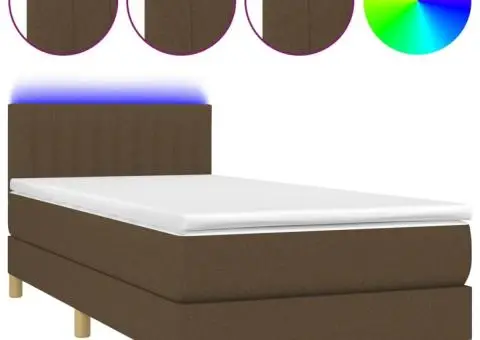 Pat cu arcuri, saltea și LED, maro închis, 80x200 cm, textil - 2/5