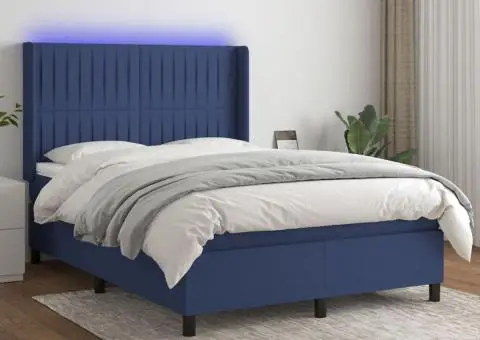 Pat cu arcuri, saltea și LED, albastru, 140x200 cm, textil - 1/5