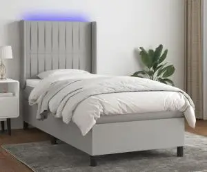 vidaXL Pat cu arcuri, saltea și LED, gri deschis, 80x200 cm, textil