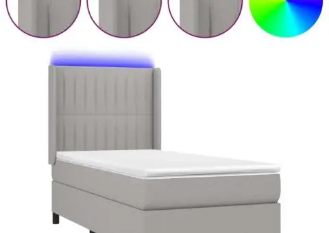 Pat cu arcuri, saltea și LED, gri deschis, 80x200 cm, textil - 2/5