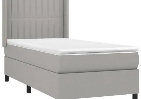 Pat cu arcuri, saltea și LED, gri deschis, 80x200 cm, textil - 4/5