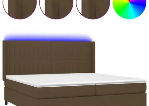 Pat cu arcuri, saltea și LED, maro închis, 200x200 cm, textil - 2/5
