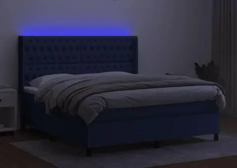 Pat cu arcuri, saltea și LED, albastru, 160x200 cm, textil - 3/5