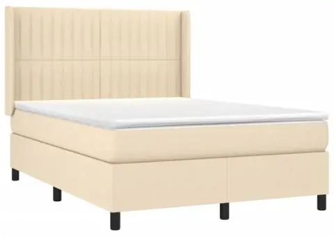 Pat cu arcuri, saltea și LED, crem, 140x190 cm, textil - 4/5