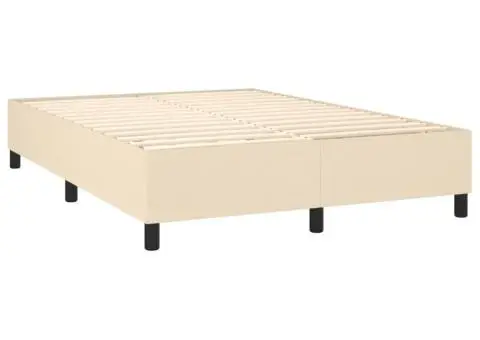 Pat cu arcuri, saltea și LED, crem, 140x190 cm, textil - 5/5