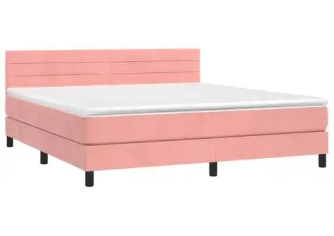 Pat continental cu saltea & LED, roz, 120x200 cm, catifea - 3/5