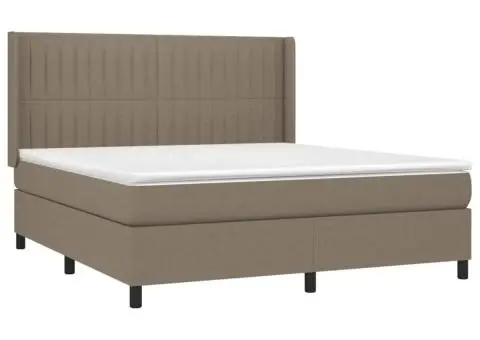 Pat cu arcuri, saltea și LED, gri taupe, 180x200 cm, textil - 4/5