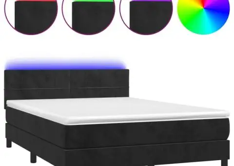 Pat cu arcuri, saltea și LED, negru, 140x190 cm, catifea - 2/5