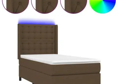 Pat cu arcuri, saltea și LED, maro închis, 90x190 cm, textil - 2/5