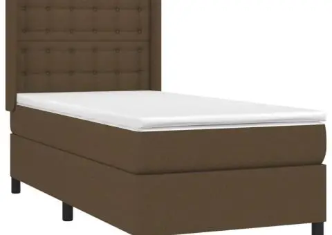 Pat cu arcuri, saltea și LED, maro închis, 90x190 cm, textil - 4/5