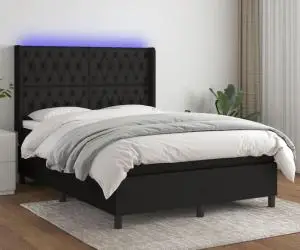 vidaXL Pat cu arcuri, saltea și LED, negru, 140x200 cm, textil