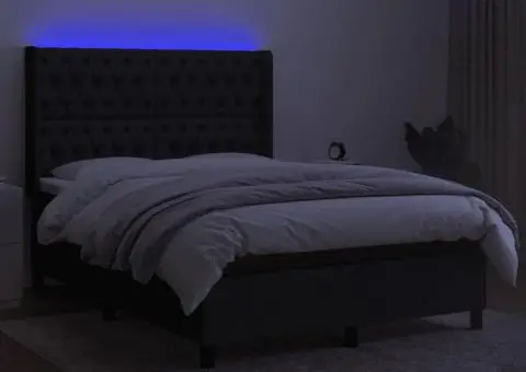 Pat cu arcuri, saltea și LED, negru, 140x200 cm, textil - 3/5