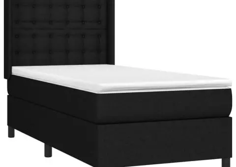 Pat cu arcuri, saltea și LED, negru, 90x190 cm, textil - 4/5