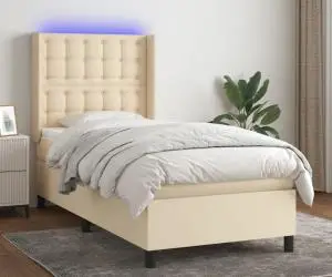 vidaXL Pat cu arcuri, saltea și LED, crem, 90x190 cm, textil