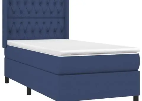 Pat cu arcuri, saltea și LED, albastru, 90x200 cm, textil - 4/5