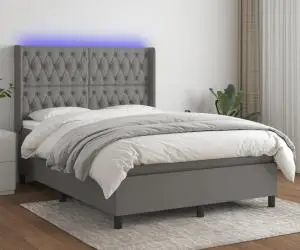 vidaXL Pat cu arcuri, saltea și LED, gri închis, 140x190 cm, textil