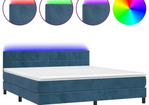 Pat cu arcuri, saltea și LED, bleumarin, 160x200 cm, catifea - 2/5