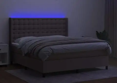 Pat cu arcuri, saltea și LED, gri taupe, 160x200 cm, textil - 3/5