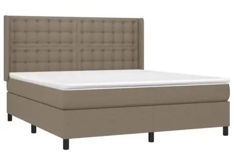 Pat cu arcuri, saltea și LED, gri taupe, 160x200 cm, textil - 4/5