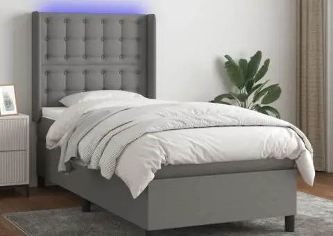 Pat cu arcuri, saltea și LED, gri închis, 80x200 cm, textil - 1/5