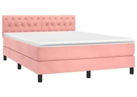 Pat cu arcuri, saltea și LED, negru, 140x200 cm, catifea - 3/5