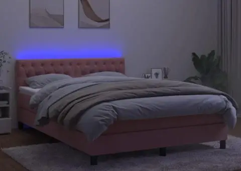 Pat cu arcuri, saltea și LED, negru, 140x200 cm, catifea - 4/5