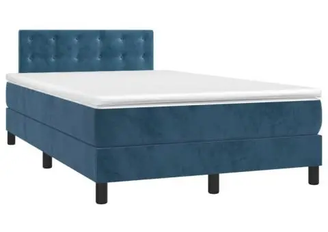 Pat cu arcuri, saltea și LED, albastru, 120x200 cm, catifea - 3/5