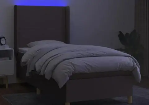 Pat cu arcuri, saltea și LED, gri taupe, 90x200 cm, textil - 3/5