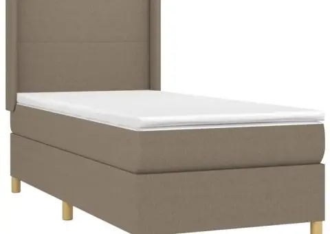 Pat cu arcuri, saltea și LED, gri taupe, 90x200 cm, textil - 4/5