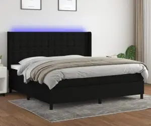 vidaXL Pat cu arcuri, saltea și LED, negru, 200x200 cm, textil