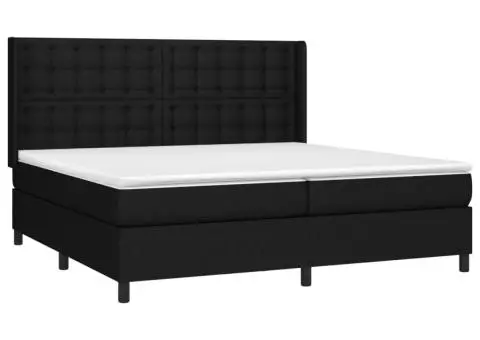 Pat cu arcuri, saltea și LED, negru, 200x200 cm, textil - 4/5