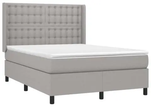 Pat cu arcuri, saltea și LED, gri deschis, 140x200 cm, textil - 4/5