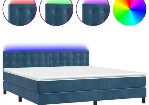 Pat cu arcuri, saltea și LED, bleumarin, 180x200 cm, catifea - 2/5