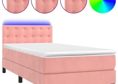 Pat continental cu saltea & LED, roz, 80x200 cm, catifea - 2/4