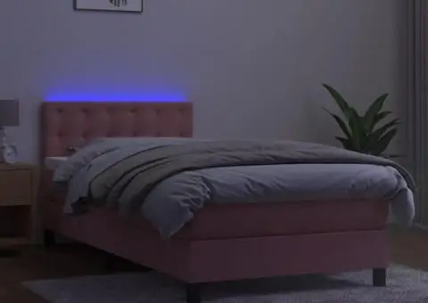 Pat continental cu saltea & LED, roz, 80x200 cm, catifea - 4/4