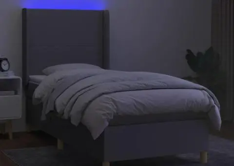 Pat cu arcuri, saltea și LED, gri deschis, 90x190 cm, textil - 3/5